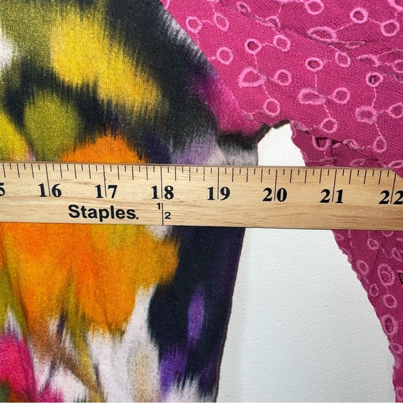 Anthropologie Bl^nk London Pullover Top Women S Pink Contrast Eyelet Puff Sleeve - Picture 7 of 16